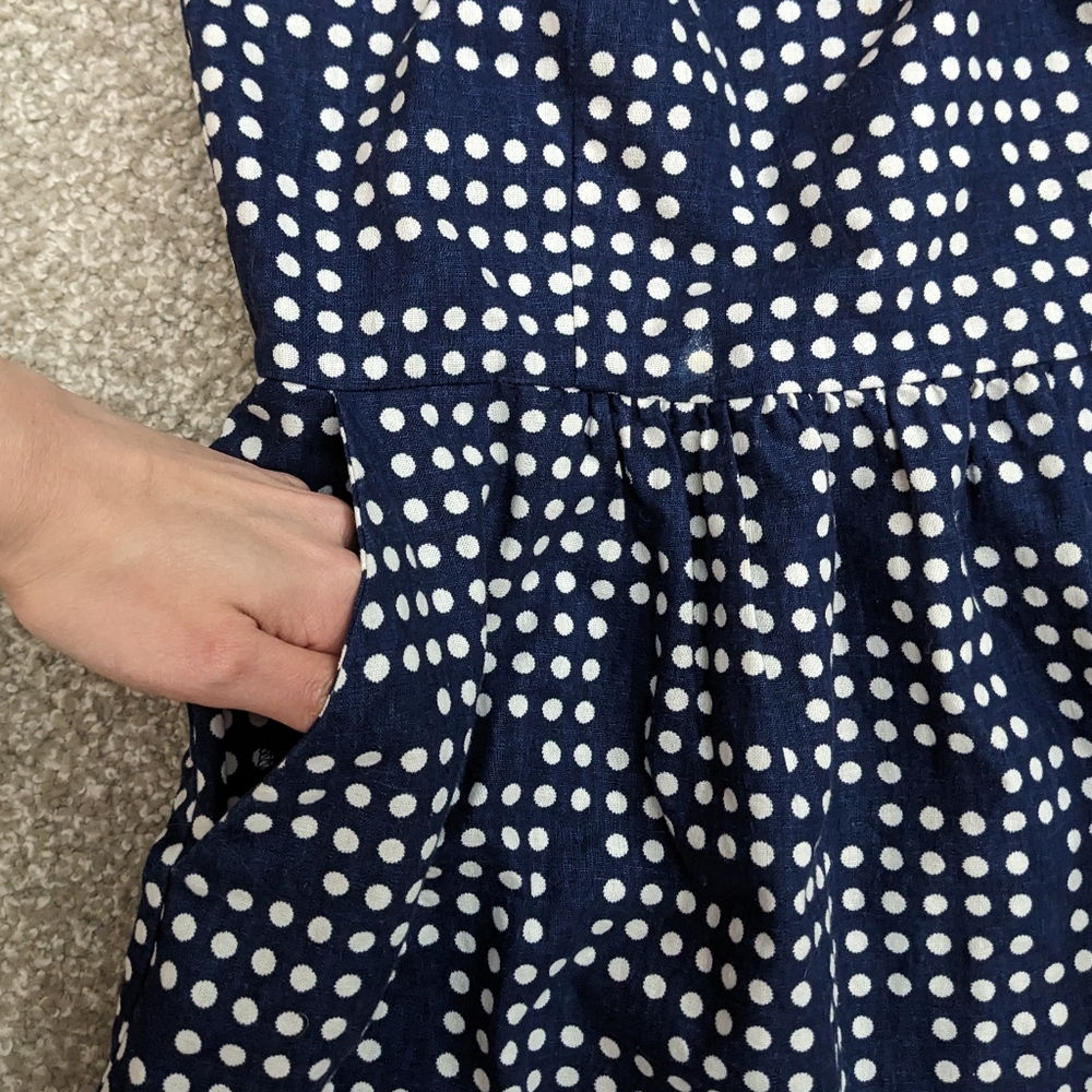 SOLD- Gap linen blend polka dot strapless tube skater dress navy white - Picture 2 of 16